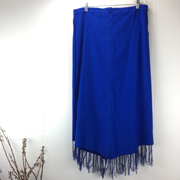 Vintage 90s Royal Blue Fringe Skirt - Picture 7 of 8